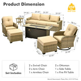 HOOOWOOO Outdoor Sectional Patio Furniture Set with Fire Pit Table,9 Pieces Wicker Conversation Sets,Extra Deep Out Door Sofa Outside Furniture Couch Swivel Chairs Ottoman,Beige HOOOWOOO