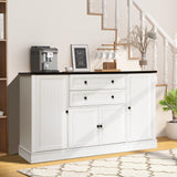 Grepatio 58" Farmhouse Sideboard Buffet Cabinet, Coffee Bar Cabinet with 2 Large Drawers & 4 Grooved Barn Doors, Wood Storage Cabinets for Dinning Room, Kitchen, Living Room, White Grepatio