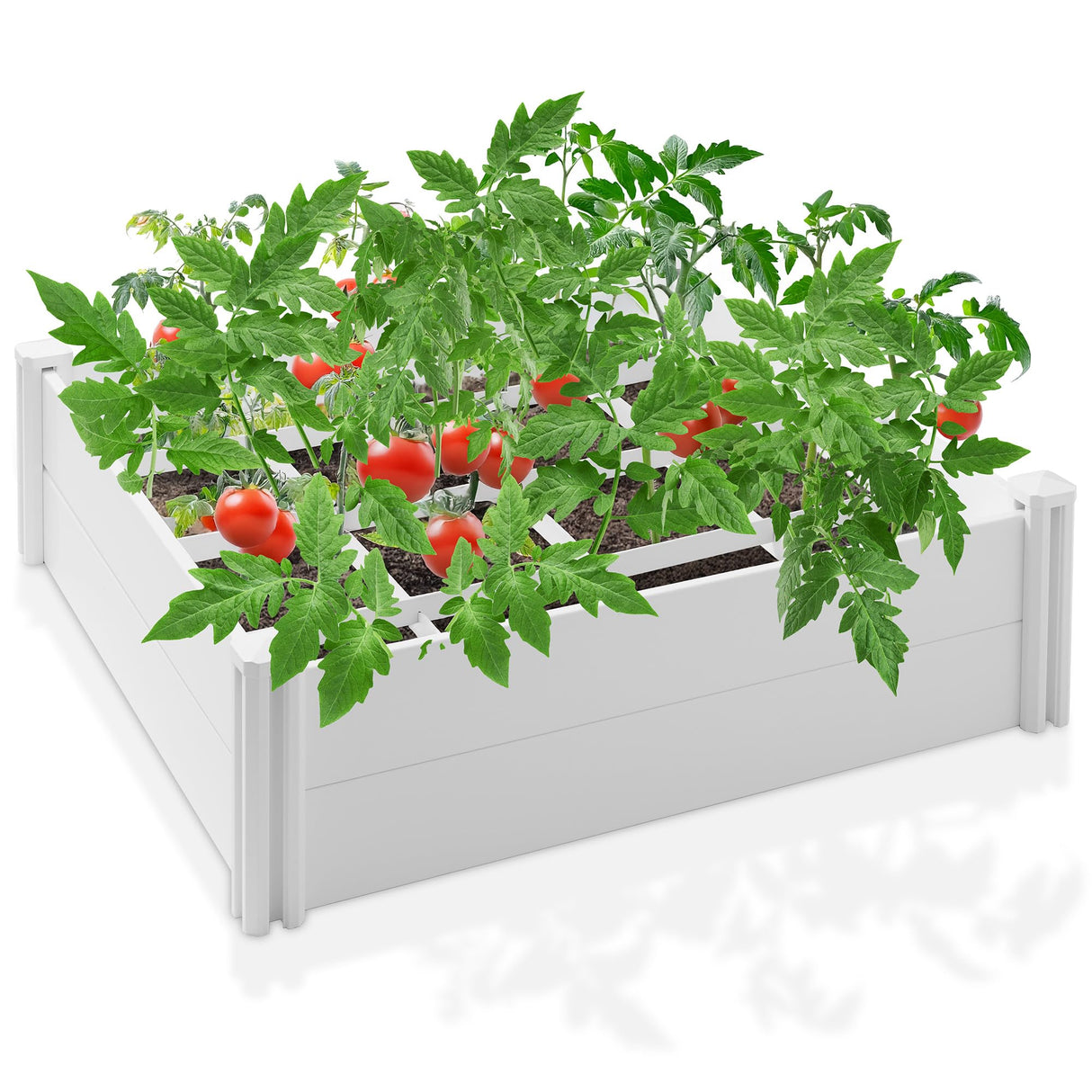 Casafield 4' x 4' x 12" White Vinyl Raised Garden Bed with Grid System, Outdoor Above Ground Planter Box for Flowers, Vegetables, and Gardening Casafield