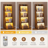 Hoctieon 5-Tier Open Bookcase and Bookshelf with LED Light, Floor Standing Display Storage Shelves, Wood Modern Display Organizer for Home Office, Living Room, Bedroom, Study, Rustic Brown Hoctieon