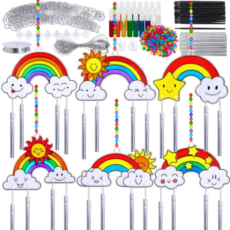 Winlyn 24 Sets Rainbow Suncatchers Ornaments Decorations DIY Window Paint Art Suncatchers Craft Kits Hanging Rainbow Sun Catchers for Kids Spring Summer Home Classroom Party Activity Art Project Winlyn
