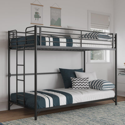 DHP Daven Easy Assembly Metal Bunk Bed for Kids, Teens and Adults, with Ladder, High Guardrail, Metal Slats, Smooth Rounded Edges, No Boxspring Required, Twin-Over-Twin, Black