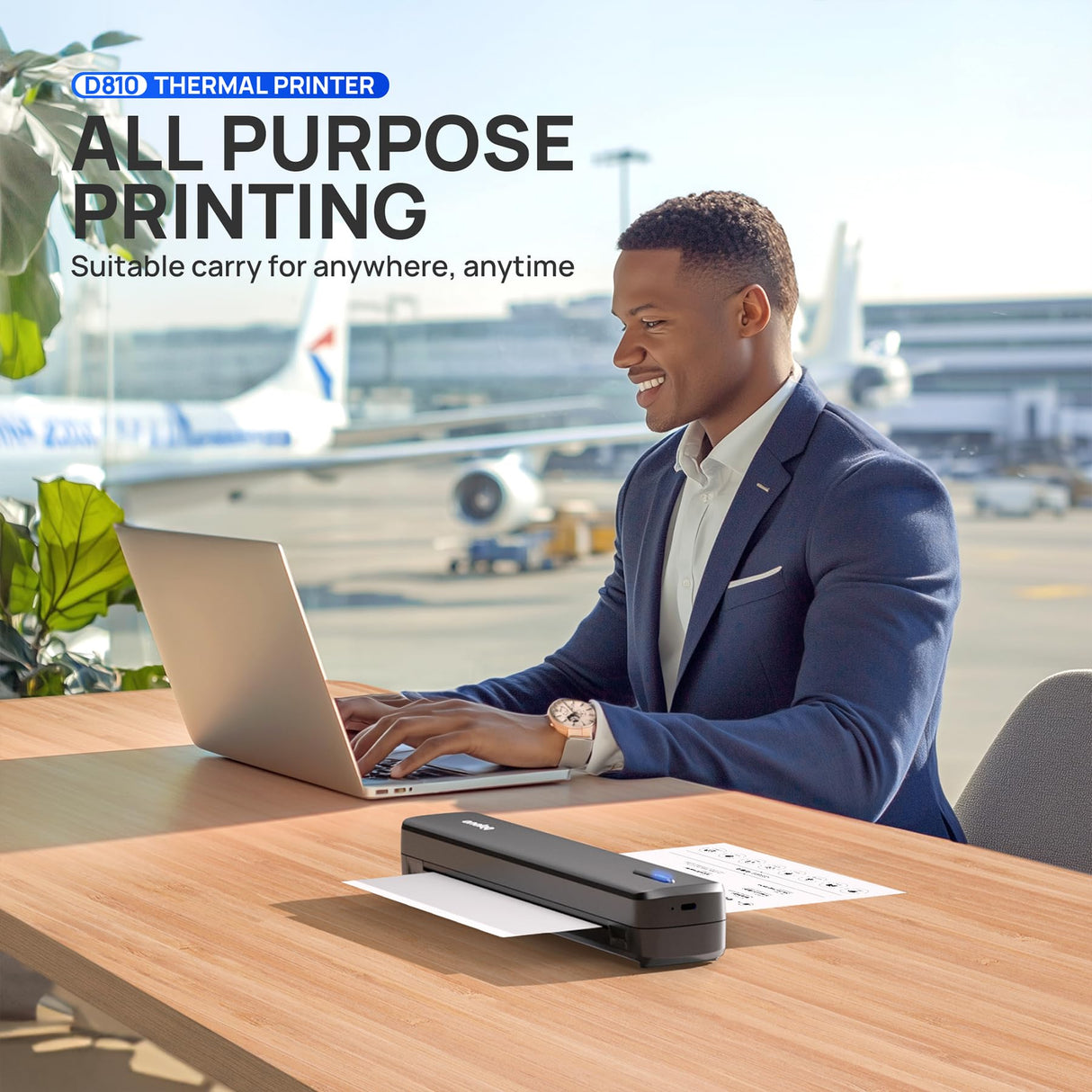 POLONO Portable Printer Wireless for Travel, D810 Bluetooth Thermal Printer Support for 8.5"x11" US Letter, Inkless Printer Compatible with iOS, Android, Laptop for Office, Car and Home, Black POLONO