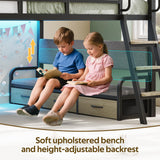 busyaeh Low Loft Bed Full Size,Full Loft Bed for Kids with 9 Storage Drawers & 15.8" H Safety Guardrail & Inclined Ladder & Safety Handrail & LED Lights and Charging Station,Toddler Loft Beds,Oak Gray busyaeh