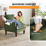 VINGLI Mid-Century Accent Chairs Set of 2, Green Upholstered Armchair Comfy Sofa Chairs Reading Chair High Back Living Room Bedroom Furniture for Apartment VINGLI