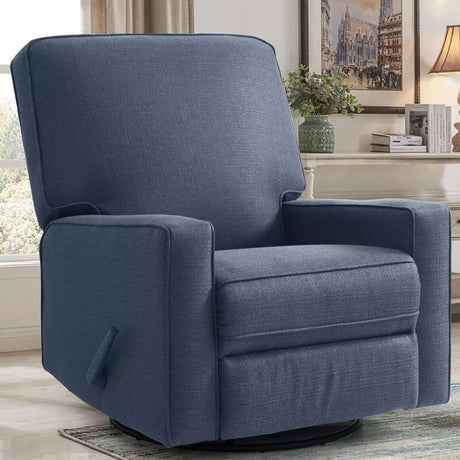 Harkawon Swivel Rocker Recliner Chair, Glider Rocker Recliner, Rocking Chairs Nursery, Fabric Chair with High Back, Deep Seat, for Living Room, Bedroom, Blue Harkawon