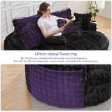 TYBOATLE 83’’ Oversized Round Chaise Lounge Chair Indoor w/Deep Seat, Round Memory Foam Couch, Comfy Fluffy Plush Chaise Lounge Indoor w/Double Cushion, Circle Bed for Livingroom (Black) TYBOATLE