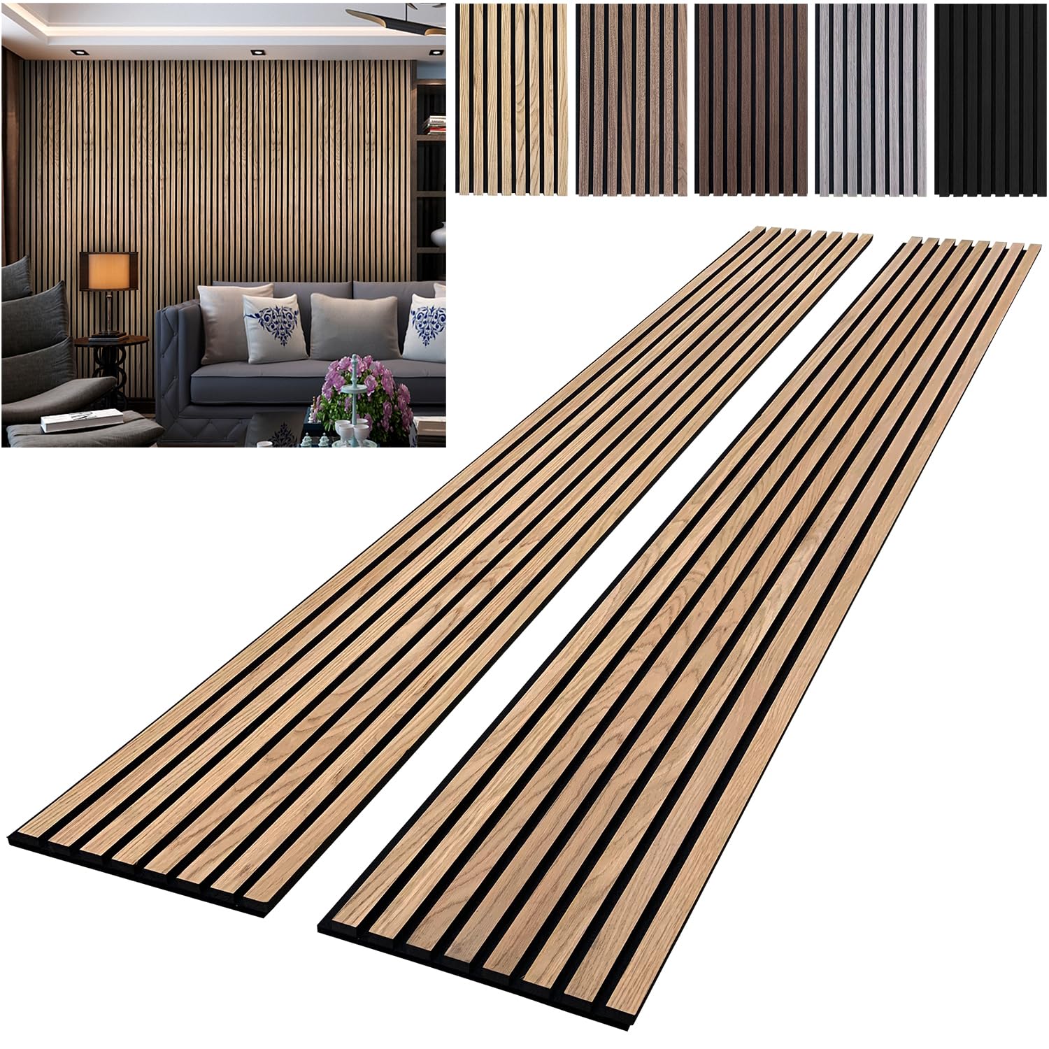 YLL YLL Wood Wall Panels Acoustic Wall Panels for Interior Wall Decoration Two 94.68" x 12.79" Wood Slat Paneling 3D soundproof Wall Panels Natural Oak - WoodArtSupply