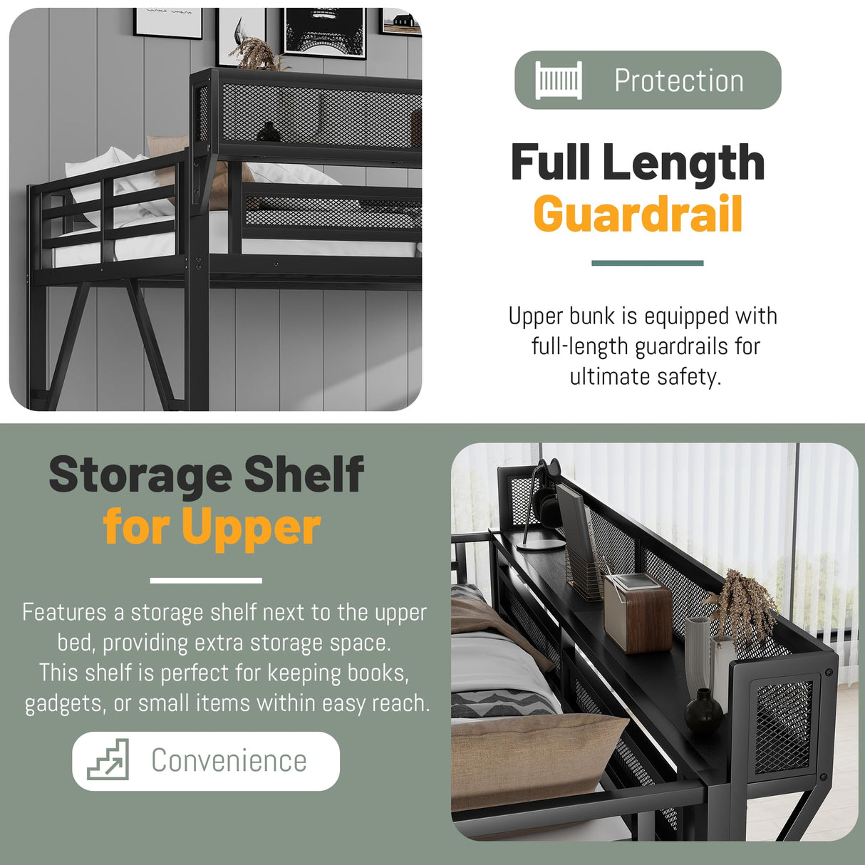 MoproBeti Full Size Loft Bed with Stairs, Metal Loft Beds Full with Storage Shelves, Adults Loft Bed with Wardrobe, Heavy Duty High Lofted Bed for Teens,Black +Black Stair MoproBeti