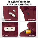 MCombo Large Triple Motor Power Lift Recliner Chair with Massage and Dual Heating, Adjustable Headrest for Tall Elderly People, Fabric 7634 (Burgundy, Large) MCombo