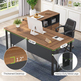 Tribesigns 63 inches Executive Desk and 47" lateral File Cabinet, L-Shaped Computer Desk Home Office Business Furniture with Drawers and Storage Shelves, Office Table,Brown and Black Tribesigns