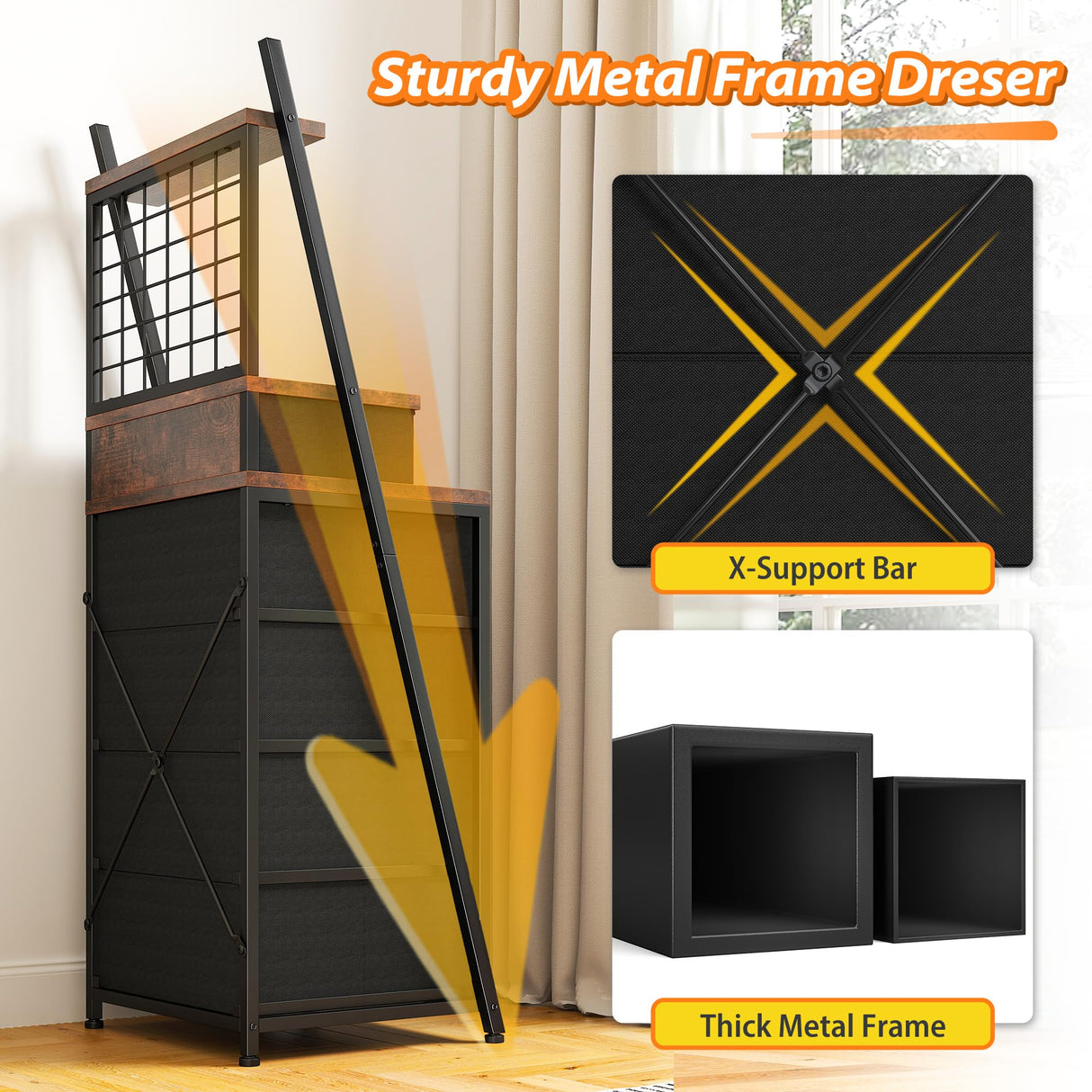 EnHomee Vertical Dresser for Bedroom 6-Drawer LED Dressers & Chest of Drawers Sturdy Bedroom Dressers with Grid for Living Room,Closet,Entryway,Dorm,Rustic Brown EnHomee