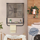 RUSTOWN Farmhouse Medicine Cabinet with 2 Barn Door, Wood Wall Mounted Storage Cabinet with Adjustable Shelf and Towel Bar, 3-Tier Bathroom Cabinet for Bathroom, Living Room(Washed Oak, Medium) RUSTOWN