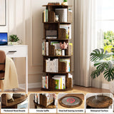 Stylish 360° Rotating 5-Tier Bookshelf in Rustic Brown for Space-Saving Storage Aheaplus