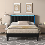 IMMERSTABLE Full Size Bed Frame with LED Lights, Full Bed Frame, Upholstered Bed Frame Full with Headboard, Heavy Duty Wood and Metal Slats Support, Noise-Free, No Box Spring Needed, Easy Assembly IMMERSTABLE