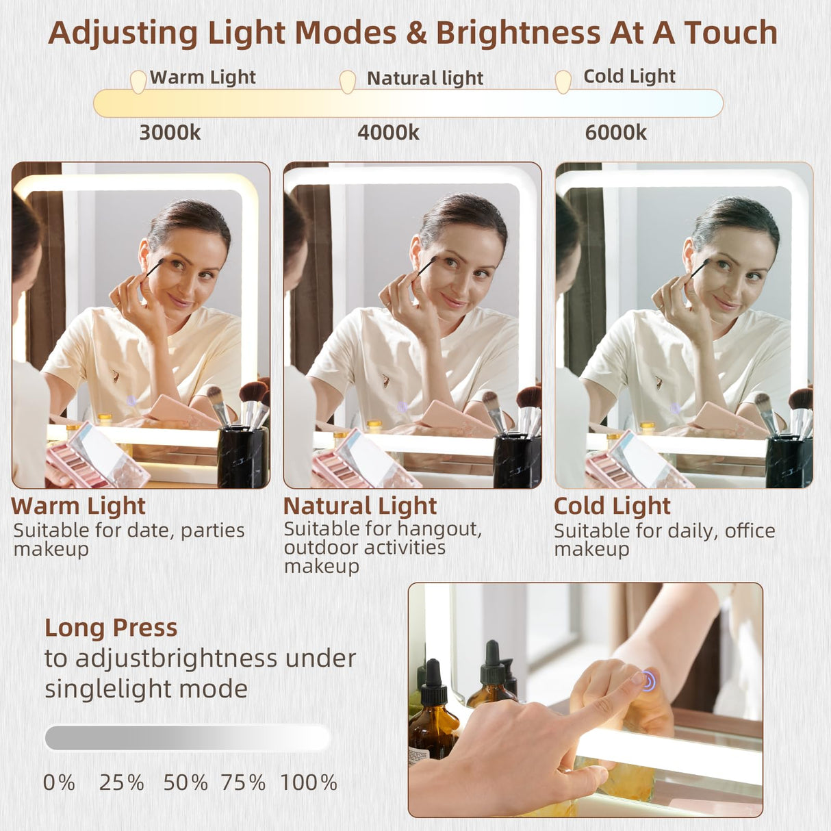 Vanity Desk with Mirror and Lights, Makeup Vanity Desk with Charging Station, Farmhouse Makeup Desk with 3 Adjustable Lighting Modes, Bedroom Vanity for Girls, Women GAMTUE