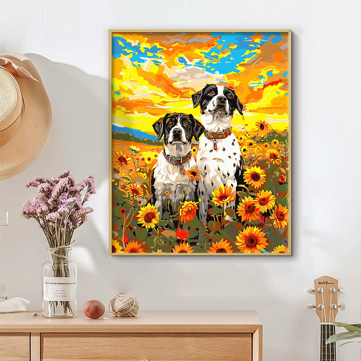 Yunnuo Dog Paint by Numbers Kit for Adults Beginners,Sunflower Acrylic Adult Paint by Number Kits on Canvas, Animals and Sunset Digital Oil Painting by Numbers for Home Decor Gifts 16"x20" Yunnuo