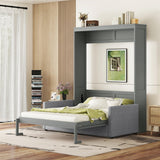 P PURLOVE Queen Wood Murphy Bed with Sofa, Wall Bed Without Slats, No Box Spring Needed (Gray) P PURLOVE