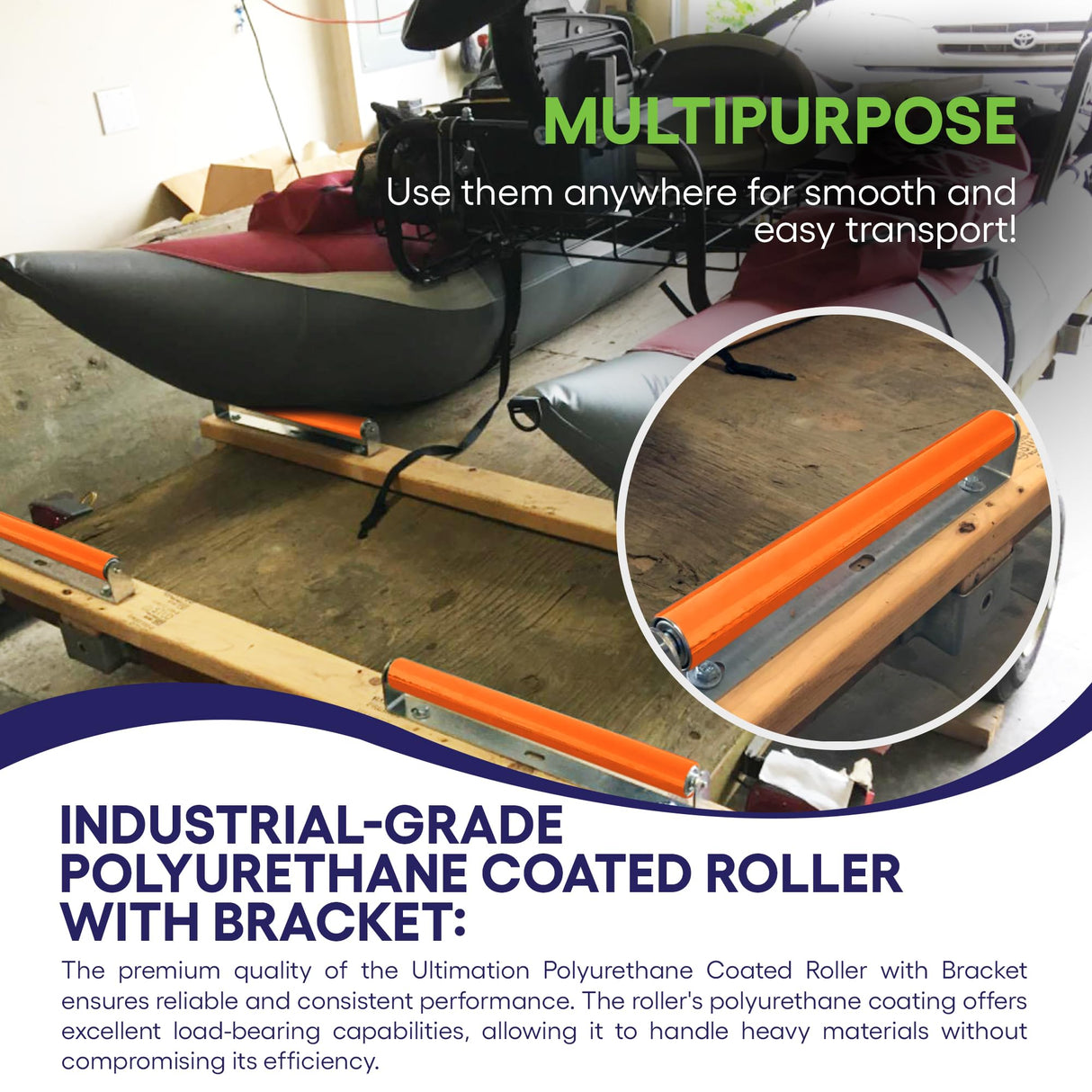 Ultimation 2 Pack Polyurethane Coated Roller with Bracket - Conveyor Rollers for Smooth Material Handling, Durable Construction - 1.5" Diameter Roller - 10" Between Frame, 9-7/16" Tube Length - 2 Set Ultimation