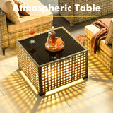 CAODOC Outdoor Sectional Patio Furniture Set,10 Pieces Wicker Conversation Sets L Shaped Couch,Out Door Sofa Outside Furniture with Swivel Chairs,Beige CAODOC