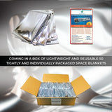 HealthyLine Thermal Foil Emergency Blankets (50 Pack) – Mylar Space Blanket for Heat Retention, Waterproof & Windproof, Lightweight Survival Gear for Outdoors, Camping, First Aid, and Sauna Use HealthyLine