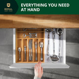 ROYAL CRAFT WOOD Luxury Bamboo Utensil Rack and Silverware Organizer, Kitchen Drawer Organizer - Utensil Holder and Cutlery Tray with Grooved Drawer Dividers for Flatware 7 Slot, Natural ROYAL CRAFT WOOD