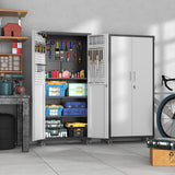 BIZOEIRON 71''H Garage Metal Storage Cabinet,Tall Cabinet with Doors,Black Garage Storage Cabinet with 3 Adjustable Shelves and Wheels,Rolling Tool Storage Cabinet for Warehouse, Office, Garage BIZOEIRON