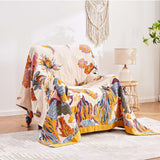 XIBLC Boho Throw Blanket, 100% Cotton Ultra Soft Luxury Throw Rustic Quilt, 60"x80" Floral Bird Butterfly Farmhouse Decor Bed Blankets, All Season Rustic Reversible Bohemian Throw for Bed - Yellow XIBLC