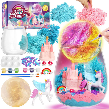 SCWGTPJ Unicorn Gifts for Girls-Unicorn Terrarium Crafts Kit, DIY Toys Kit for Kids Girls, Arts and Craft, DIY Moon Lamp Night Light Christmas Birthday Gift for Girls SCWGTPJ