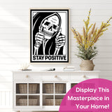 Modern Merch 'Stay Positive' Halloween Diamond Art Kits for Adults Scary Skeleton Diamond Painting Kits for Adults, Motivational Quote Cross Stitch Gem Art, Round Drill 12x16 DIY Black and White Art Modern Merch