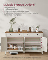 VASAGLE Coffee Bar Cabinet, Kitchen Storage Cabinet with 2 Drawers, Farmhouse Cabinet Sideboard with Adjustable Shelves for Kitchen, Rustic White and Honey Brown UBBK381W01 VASAGLE