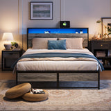 LINSY Queen Bed Frame with Ergonomic Headboard, Platform Metal Bed Frame with RGB Lights, Outlets & Charger, 45 Minutes Fast Assembly Bed Queen Size with Storage, No Box Spring Needed, Greige LINSY