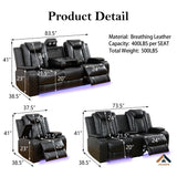 JBXBER Power Recliner Sofa Sets for Living Room, Leather Recliner Sofa Set with LED Light, Console Storage, Cup Holder for Home Theater Seating(Sofa and Loveseat,Black) JBXBER