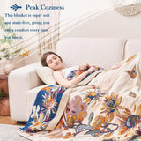 XIBLC Boho Throw Blanket, 100% Cotton Ultra Soft Luxury Throw Rustic Quilt, 60"x80" Floral Bird Butterfly Farmhouse Decor Bed Blankets, All Season Rustic Reversible Bohemian Throw for Bed - Yellow XIBLC