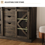 FinerFurnis 77 Inch Farmhouse Hall Tree Bench with 2 Mirrors, Shoe Storage, Coat Rack, Sliding Barn Doors, Wooden Entryway Organizer Furniture for Apartments, Mudroom, Deep Oak FinerFurnis