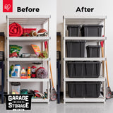 IRIS USA 31 Gallon Heavy Duty Storage Totes with Easy-Grip Handles, 4 Pack - Large Bins with Lids Garage Organizing Tubs, Durable Stackable Utility Containers, Made in USA - Black Iris Ohyama