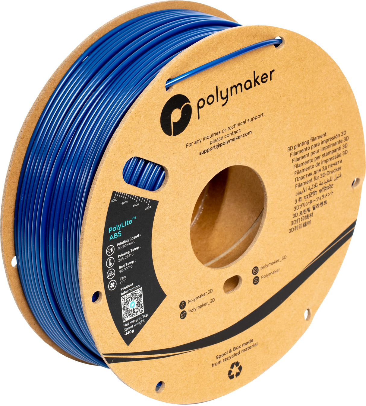 Polymaker ABS Filament 2.85mm Blue, 1kg ABS 3D Printing Filament, PolyLite ABS 3D Printer Filament, Heat Resistant, Strong & Durable, Dimensional Accuracy +/- 0.03mm POLYMAKER