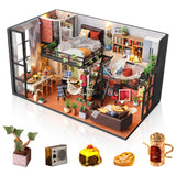 Foyucool DIY Miniature House Kit, Dollhouse Kit with Light, Mini House Building Kit for for Adult to Building, Christmas/Home Decorations/Gifts for Family and Friends, Loft Foyucool