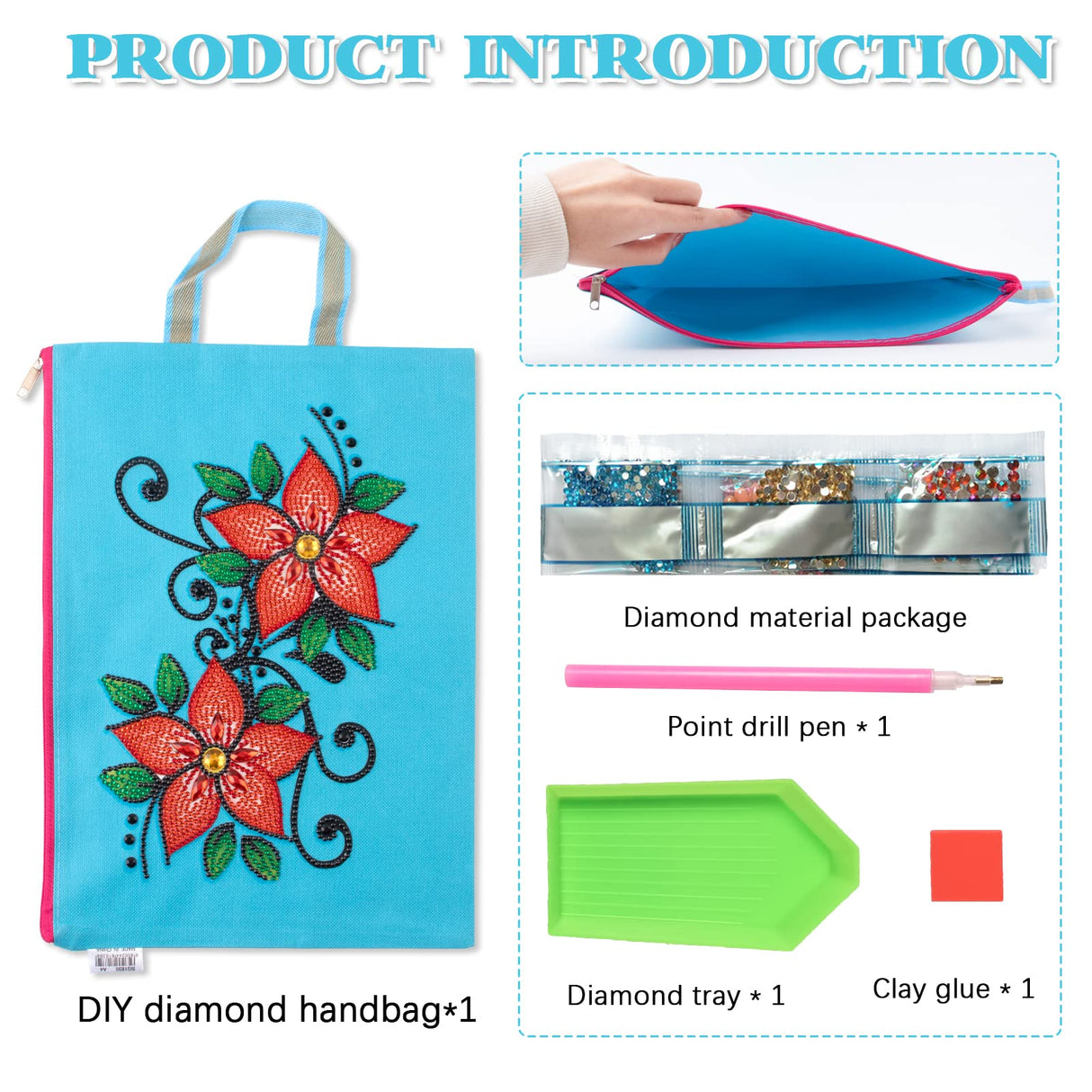antor 5D DIY Diamond Painting File Bag Reusable Grocery Bags Makeup bags, Stationery Bag for Adults, Durable Fashionable Bags for Shopping Daily Rhinestone Diamond Art Handbag Flower Pattern antor