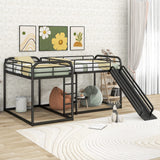 SDRNKA Metal Quad Bunk Beds Compatible with 4, Full and Twin Size L-Shaped Bunk Beds with Slide and Ladder, 4 Bunk Beds Compatible with Boys Girls and Multi 's Family,Black Bedroom Bed Frame,(Black) SDRNKA