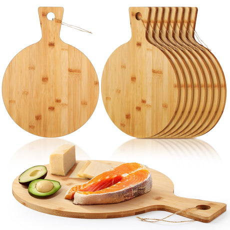 Kigley 10 Pcs Bamboo Cutting Board with Handle 12 Inch Bamboo Wooden Round Cutting Board Pizza Board Kitchen Chopping Boards for Home Baking Pizza Bread Cake Cheese Fruits Vegetables Charcuterie Kigley