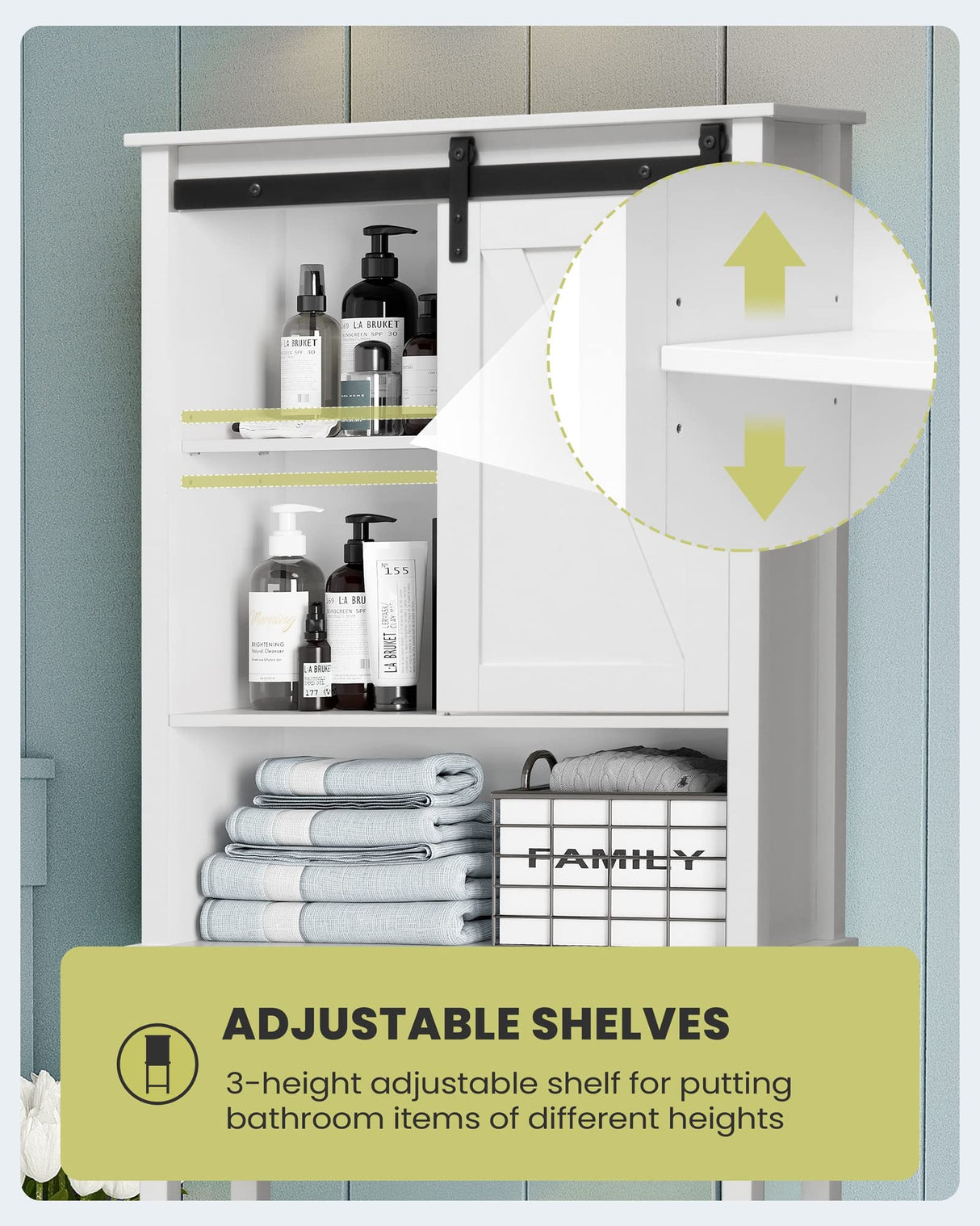 Crestlive Products Over The Toilet Storage Cabinet, Wood Bathroom Organizer with Adjustable Shelves and Sliding Barn Door, Bathroom Space Saver-White Crestlive Products