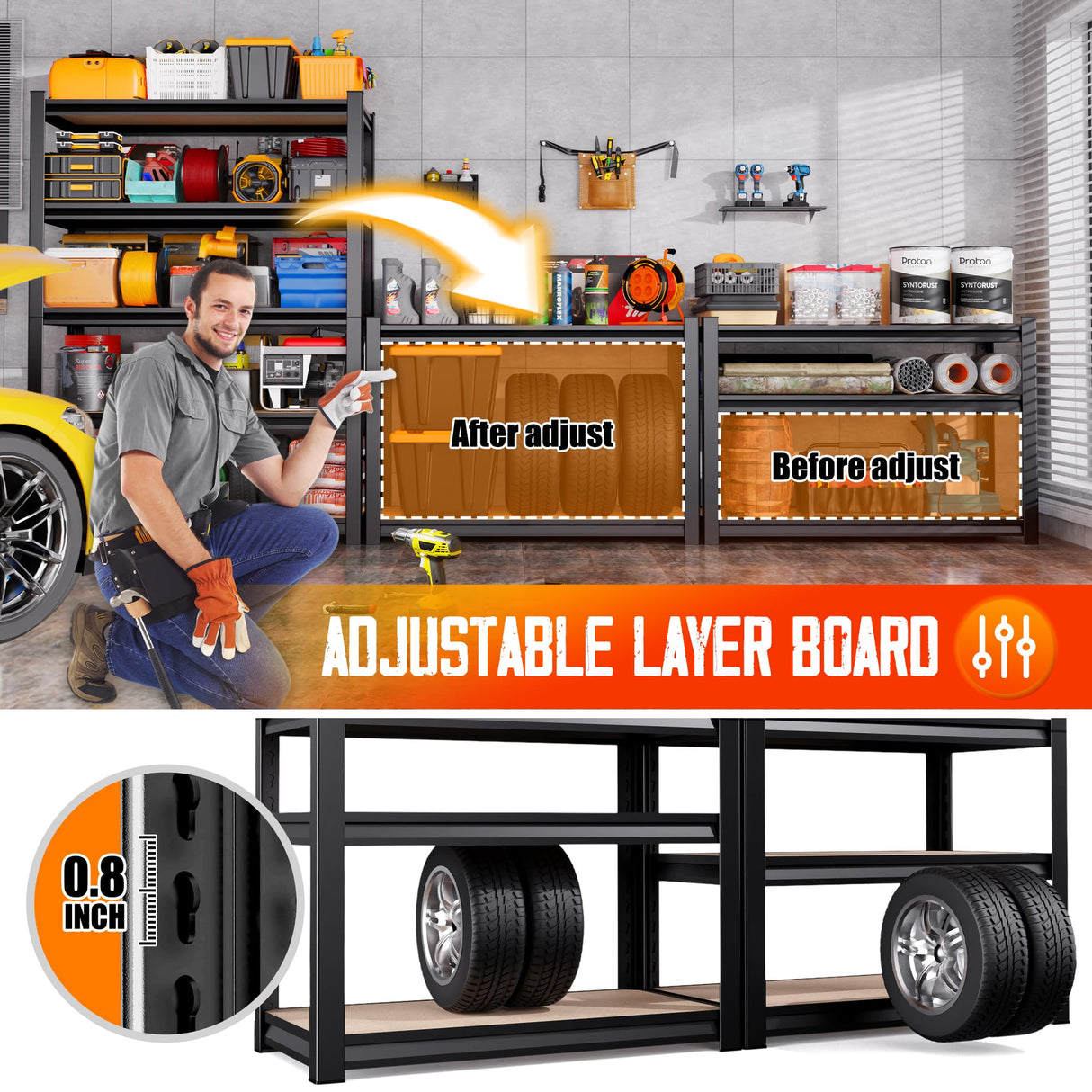 71"H Garage Shelving-5 Tier Garage Storage Shelves,Adjustable Heavy Duty Metal Shelving Unit and Storage Large Rack,Utility Steel Shelf For Warehouse Industrial Pantry Basement Organizers 71"x32"x14" JOJUOU