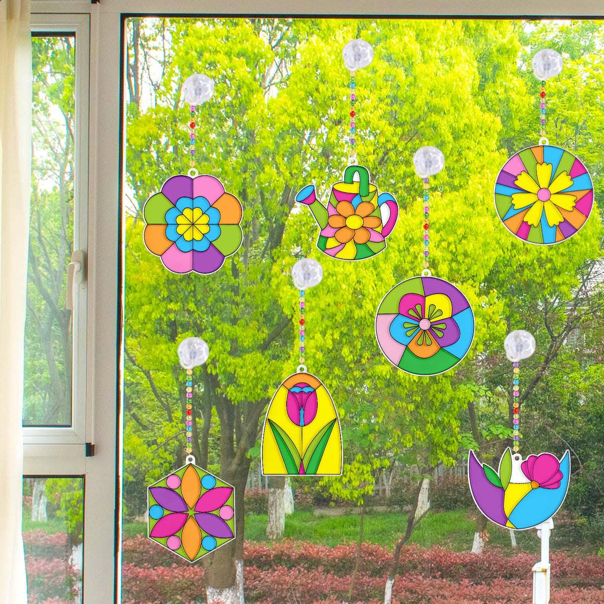 WorldBazaar Summer Flower Suncatchers Crafts for Kids 24 Sets DIY Window Painting Art Suncatchers Decoration Christmas Birthday Wedding Party Supplies WorldBazaar