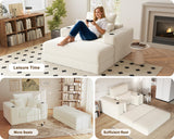 Busaurus 62" Oversized Chaise Lounge Chair Indoor, Fluffy Corduroy Upholstered Boneless Couch, Convertible Sleeper Sofa Bed & Reading Chair, Cloud Sofa Couches for Living Room, No Assembly, Beige Busaurus