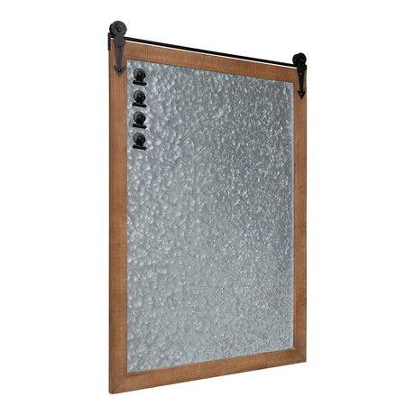 Kate and Laurel Cates Modern Farmhouse Barn Door Wood Framed Galvanized Metal Magnetic Memo Board, Rustic Brown Kate and Laurel