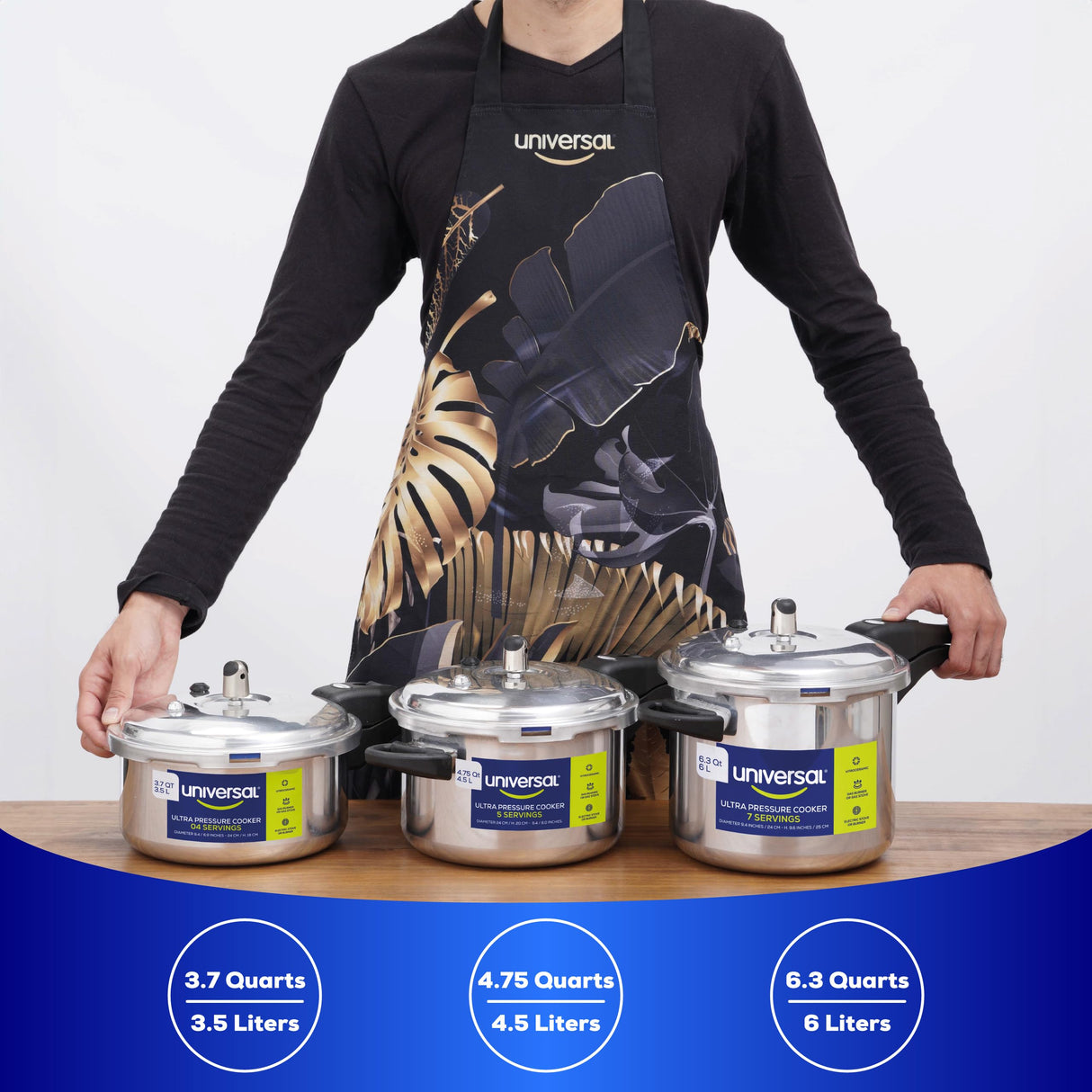 Universal 6.3 Quart / 6 Liter Anti-Rust Ultra Pressure Cooker, Aluminum Pressure Cooker for 7 Servings, Pressure Cooker for Canning, Even Heat Distribution, Diameter 9.4 inches, Height 9.6 inches universal