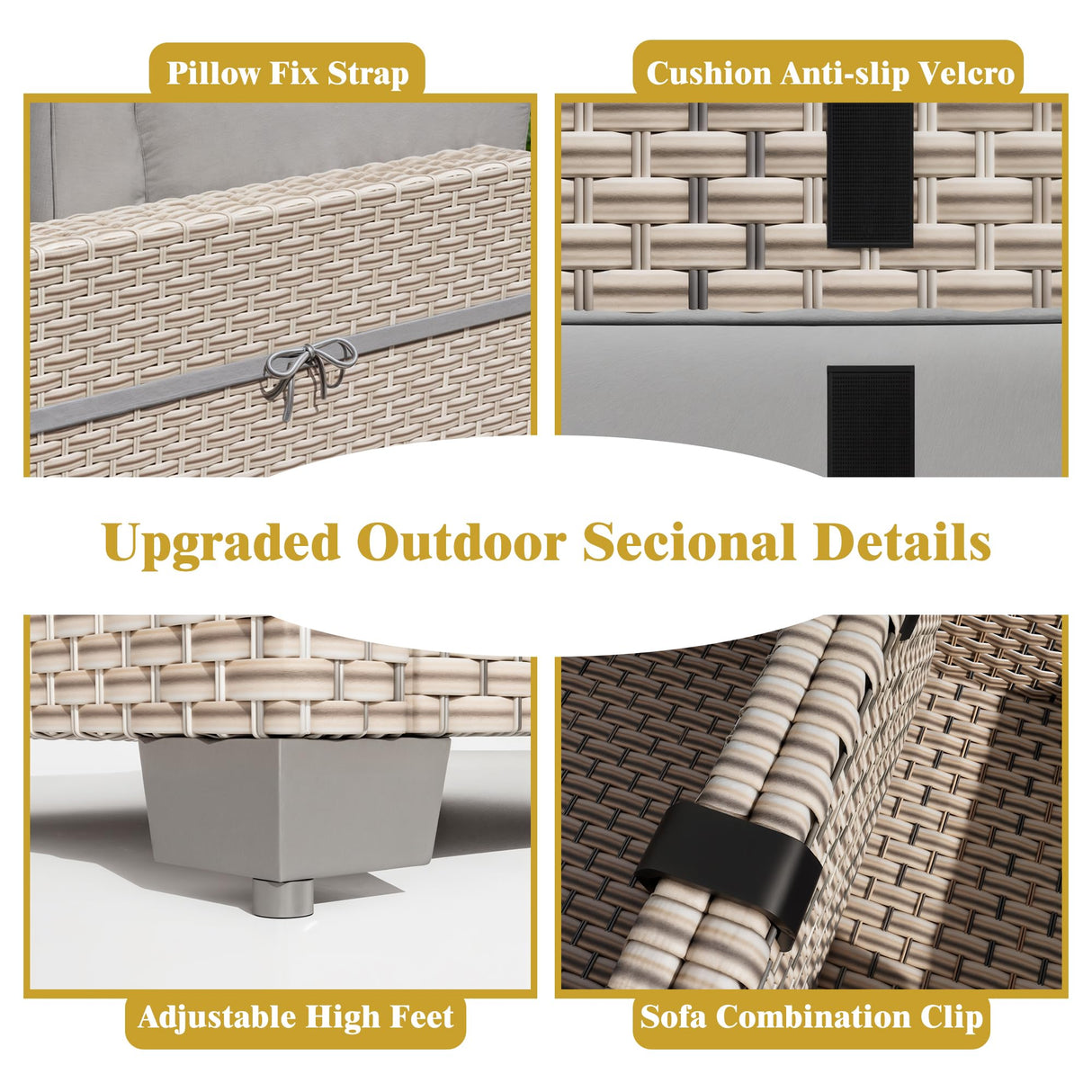 Aukreolis 11 Pieces Patio Furniture Set with Fire Pit Table, Outdoor Sectional Wicker Sofa with Thick Cushions, High Back Swivel Rocker Patio Chairs, Rattan Conversation Set with Coffee Table, Grey Aukreolis