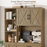 HOSTACK 71" Tall Kitchen Pantry Storage Cabinet, Farmhouse Food Pantry Cabinet with Microwave Stand, Barn Doors Kitchen Hutch Cabinet with Large Drawer and Shelves for Dining Room HOSTACK
