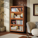 SFIHOME 55" H Bamboo Bookcase with Acrylic Doors, 4 Tier Free Standing Tall Book Shelf Storage Cabinet, Corner Bookshelf Display Organizer Save Space for Living Room Office Home, Brown SFIHOME